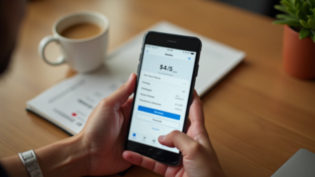 Mains qui configurent une application bancaire sur téléphone pour mettre en place un virement automatique