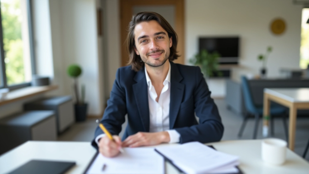 Personne remplissant un formulaire d'ouverture de compte bancaire avec stylo et ordinateur portable