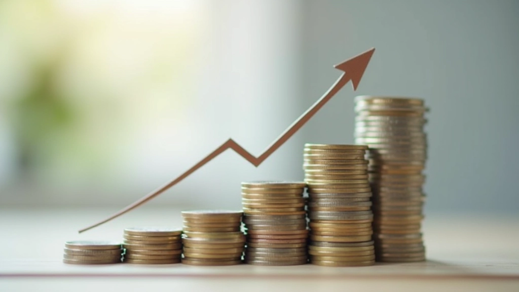 Graphique de croissance avec courbe ascendante et pièces empilées