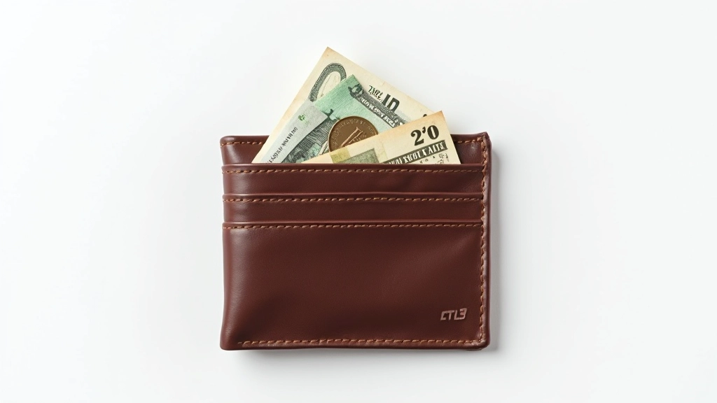 Portefeuille avec billets d'épargne et pièces sur fond blanc